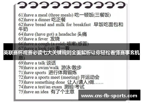 英联赛杯观赛必读七大关键规则全面解析让你轻松看懂赛事玄机 英联赛杯观赛必读七大关键规则全面解析让你轻松看懂赛事玄机